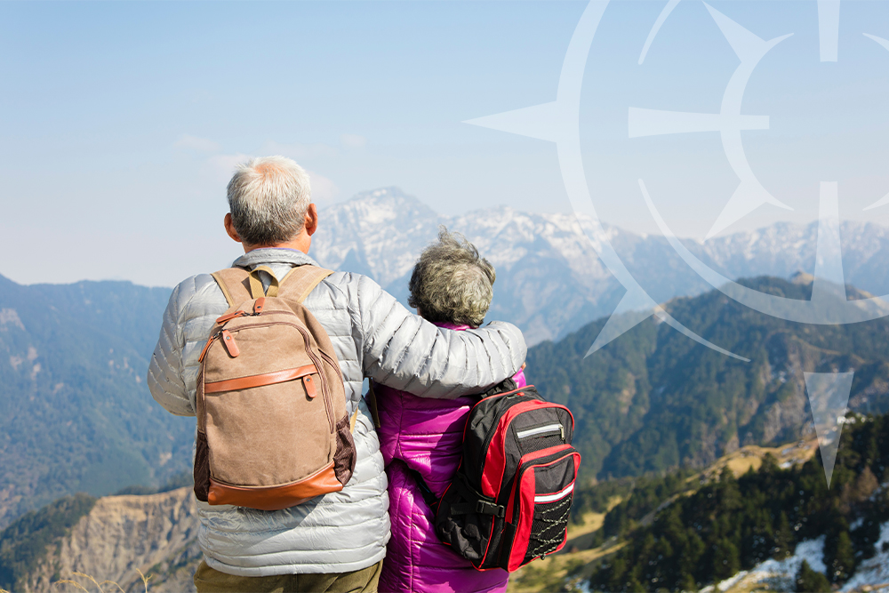 retired couple hiking assets and income financial planning